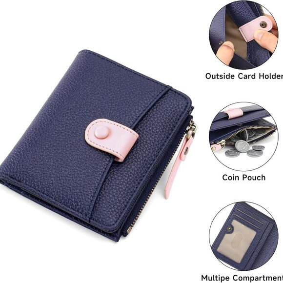 Leather RFID Wallet Women Bifold Zipper Card Holder with ID Window - Picture 3 of 6